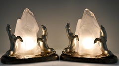 Pair of Art Deco Lamps with Seals by Louis Albert Carvin, 1930