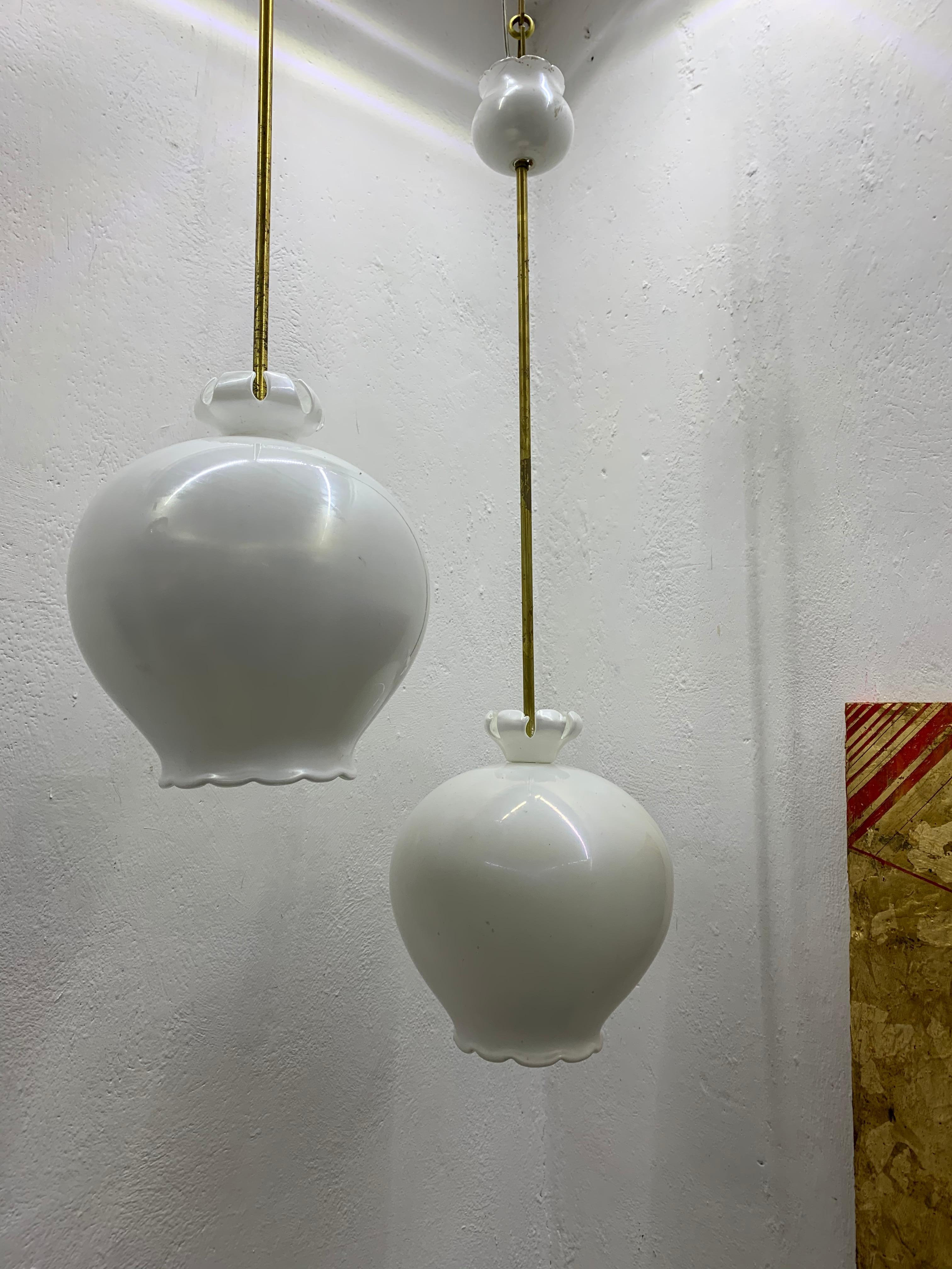Italian Mid Century Modern Lanterns by Seguso, in Murano Glass, Italy, circa 1940-50 For Sale