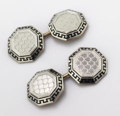 Pair of Art Deco Larter Black Enamel, Platinum-Topped 14K Yellow Gold Cufflinks
