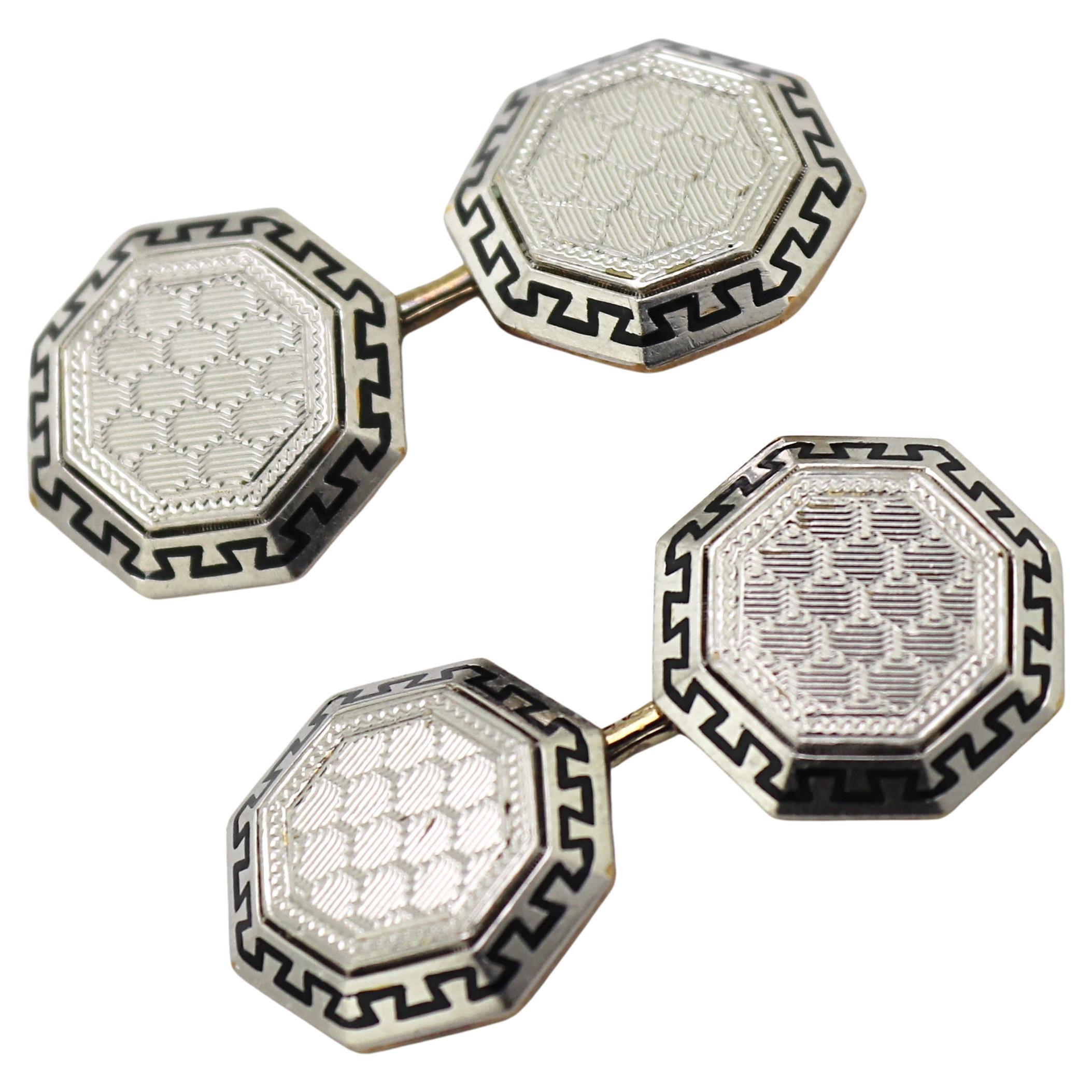 Art Deco Cufflinks in 14 Karat White Gold with Abalone by Larter and ...