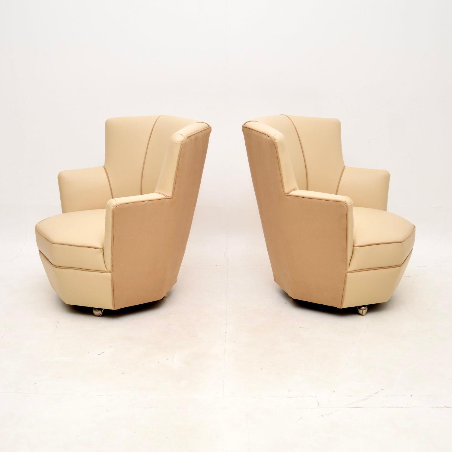 British Pair of Art Deco Leather and Suede Cocktail Armchairs