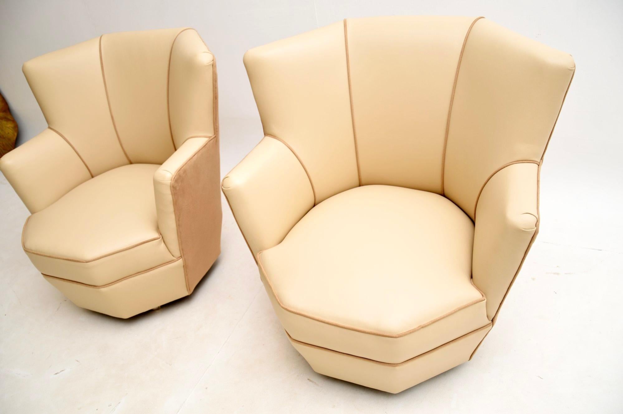 Pair of Art Deco Leather and Suede Cocktail Armchairs 1
