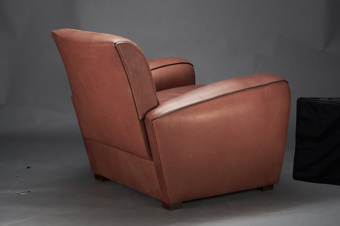 French Art Deco Leather Armchair from France