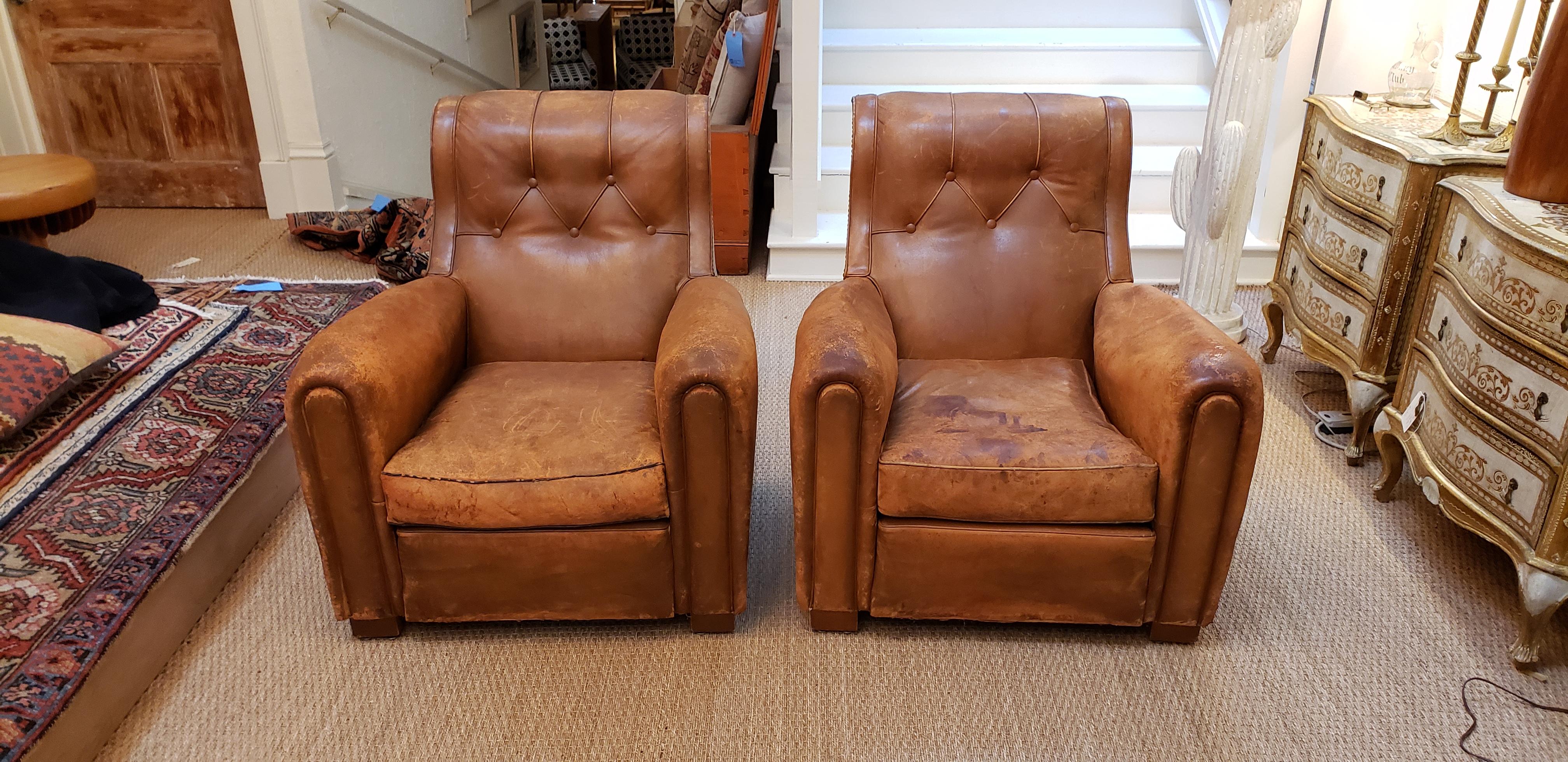 English Pair of Art Deco Leather Chairs