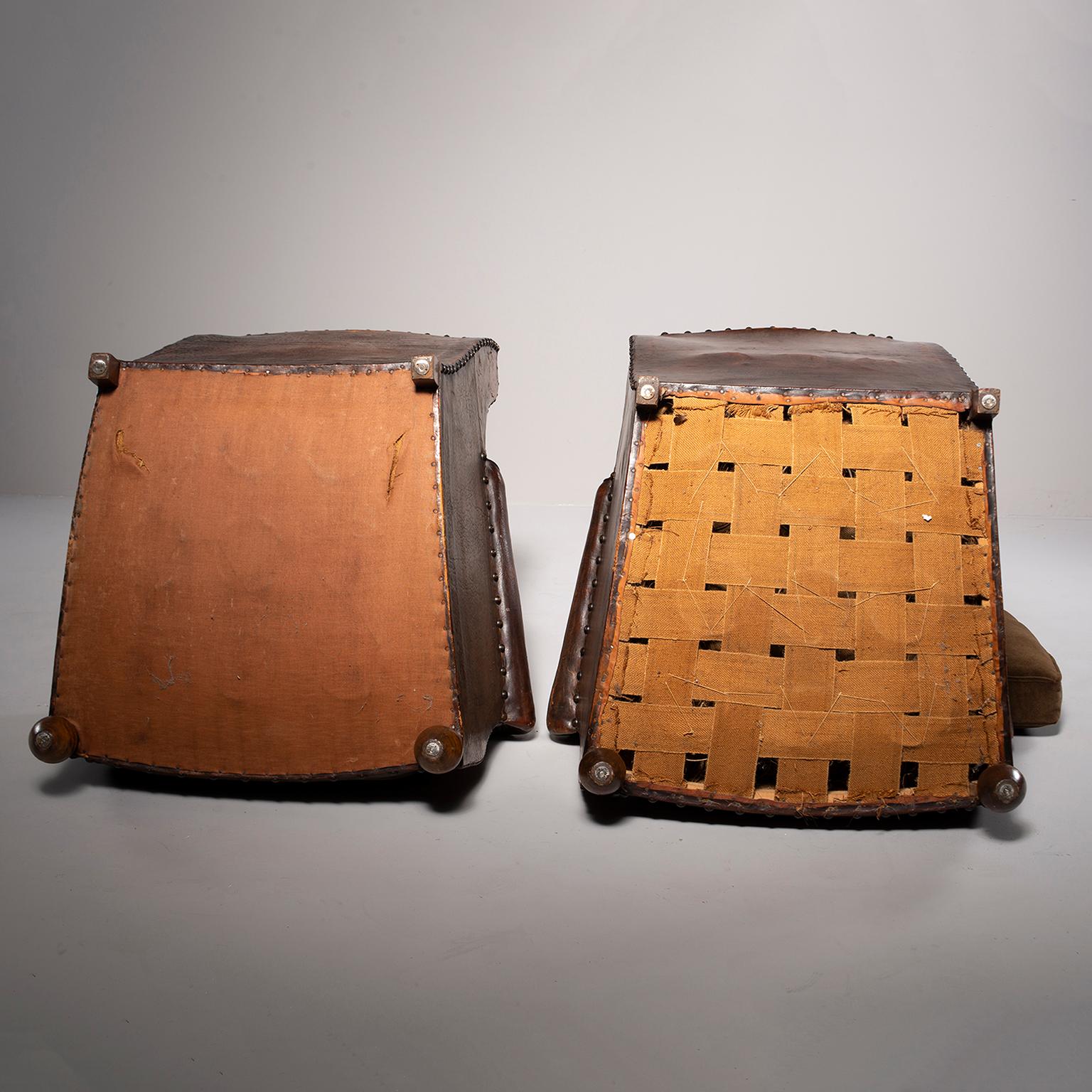 Pair of Art Deco Leather Chairs with Alpaca Velvet Seats 2