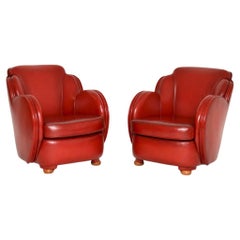 Paire de fauteuils à dossier nuageux en cuir Art Déco par Epstein