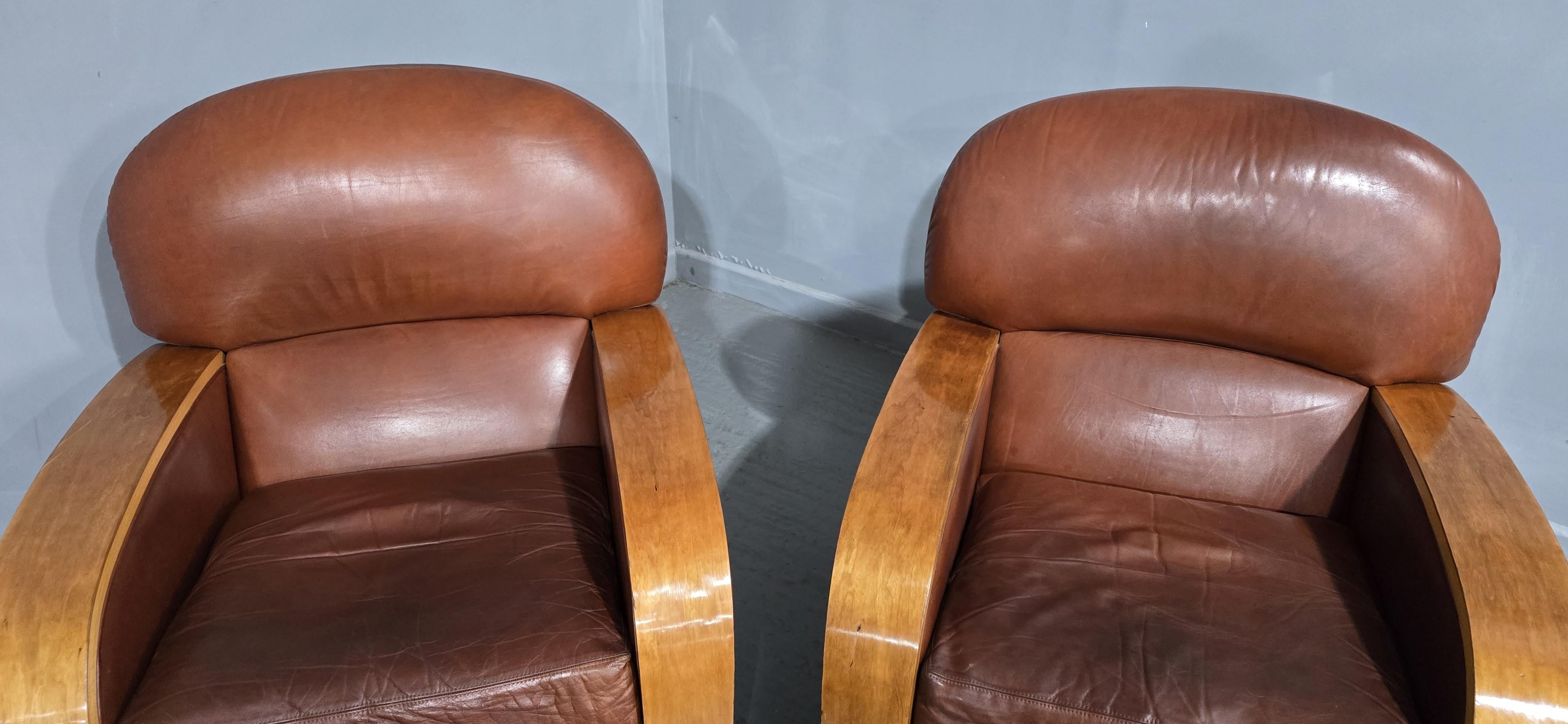 Coppia di poltrone club in pelle Art Déco In condizioni buone in vendita a Swadlincote, GB