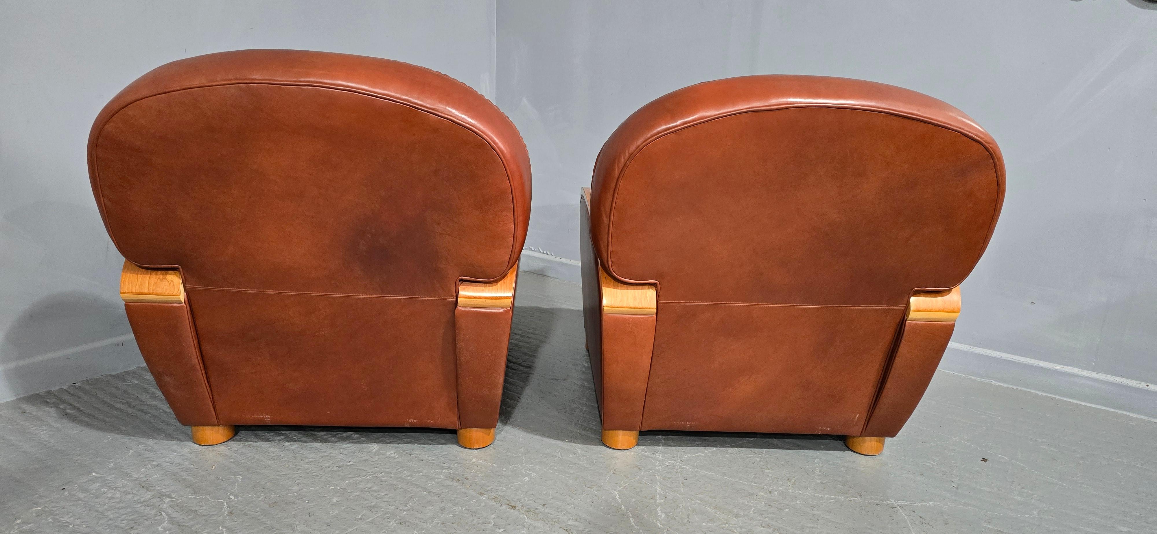Coppia di poltrone club in pelle Art Déco in vendita 1