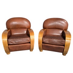 Pair of Art Deco Leather Club Armchairs