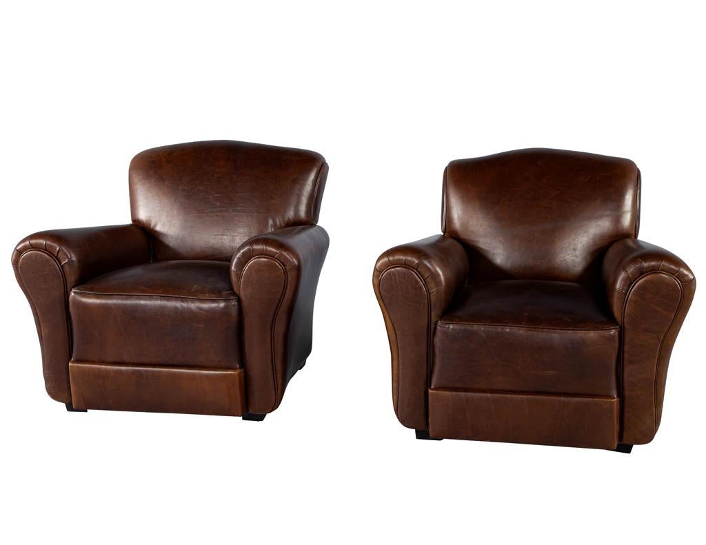 Pair of Art Deco Style Leather Club Chairs, circa 1950s For Sale 5