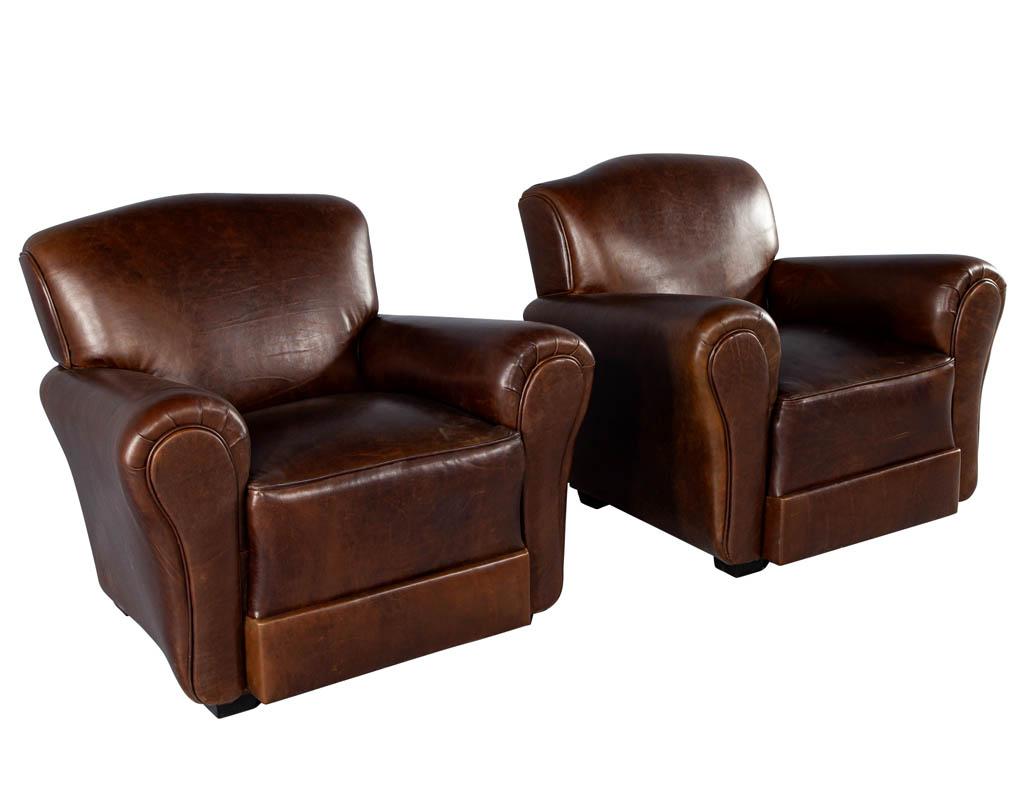 Pair of Art Deco Style Leather Club Chairs, circa 1950s For Sale 6