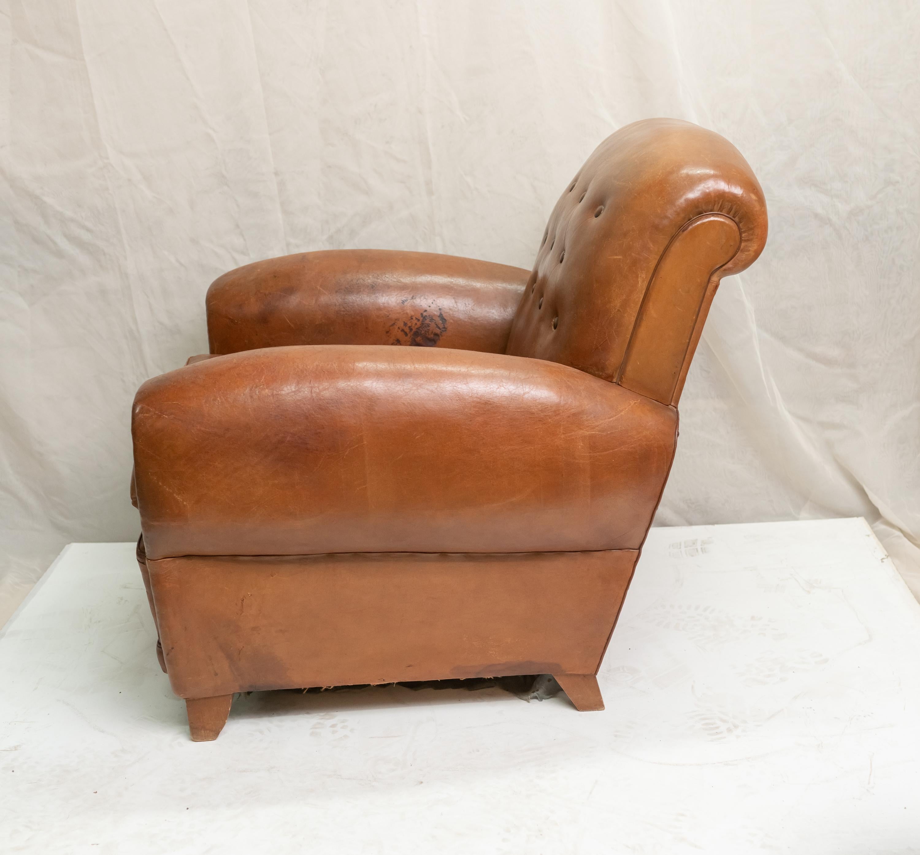 Pair of Art Deco Leather Club Chairs For Sale 11