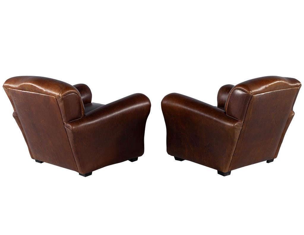 Mid-20th Century Pair of Art Deco Style Leather Club Chairs, circa 1950s For Sale