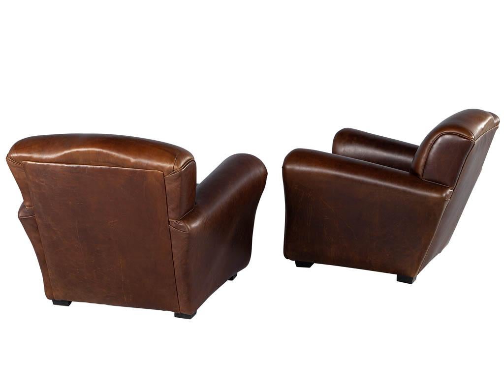 Pair of Art Deco Style Leather Club Chairs, circa 1950s For Sale 1