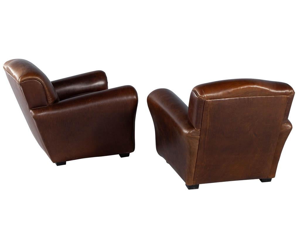 Pareja de sillones Club de cuero de estilo Art Déco, hacia la década de 1950 Cuero en venta