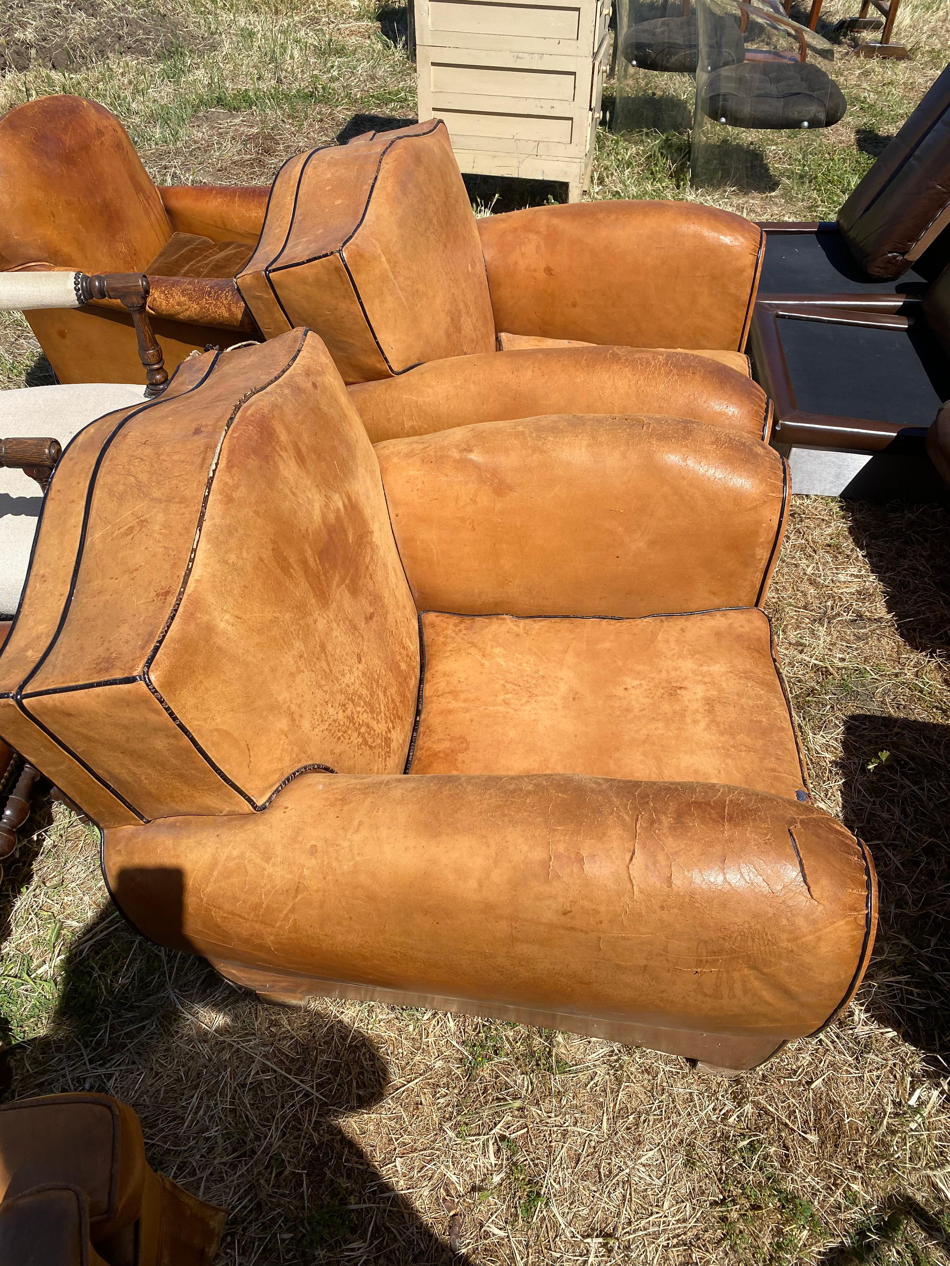 Pair of Art Deco Leather Club Chairs For Sale 4