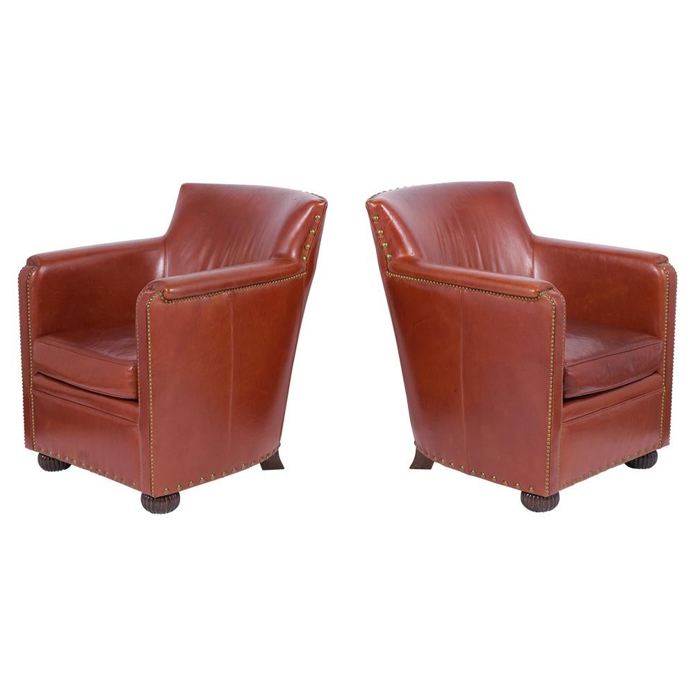 Pair of Art Deco Leather Club Chairs 1