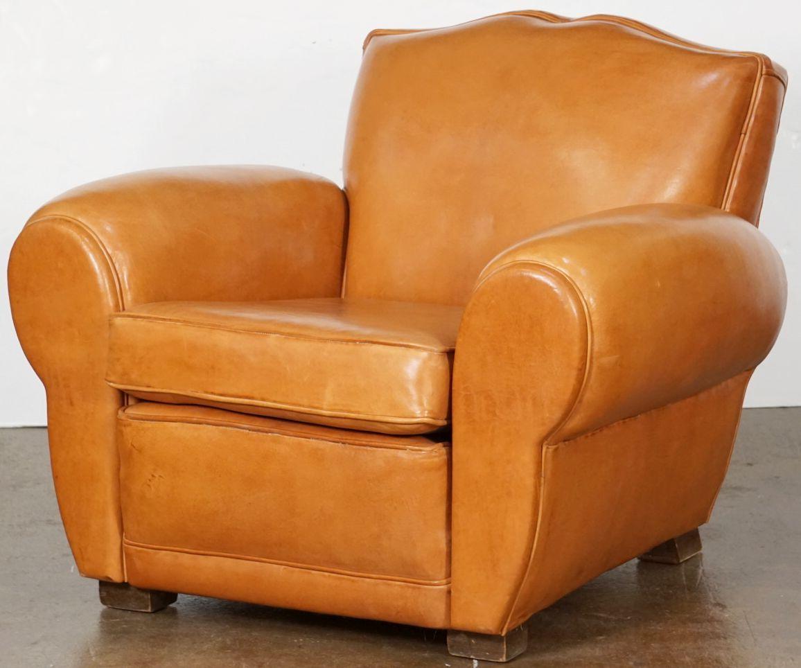 French Pair of Art Deco Leather Club Chairs from France, 'Individually Priced'