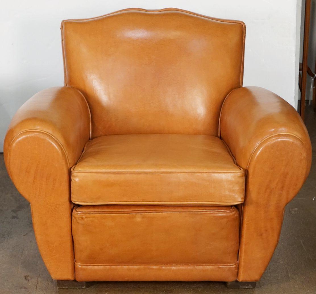 Pair of Art Deco Leather Club Chairs from France, 'Individually Priced' In Good Condition In Austin, TX