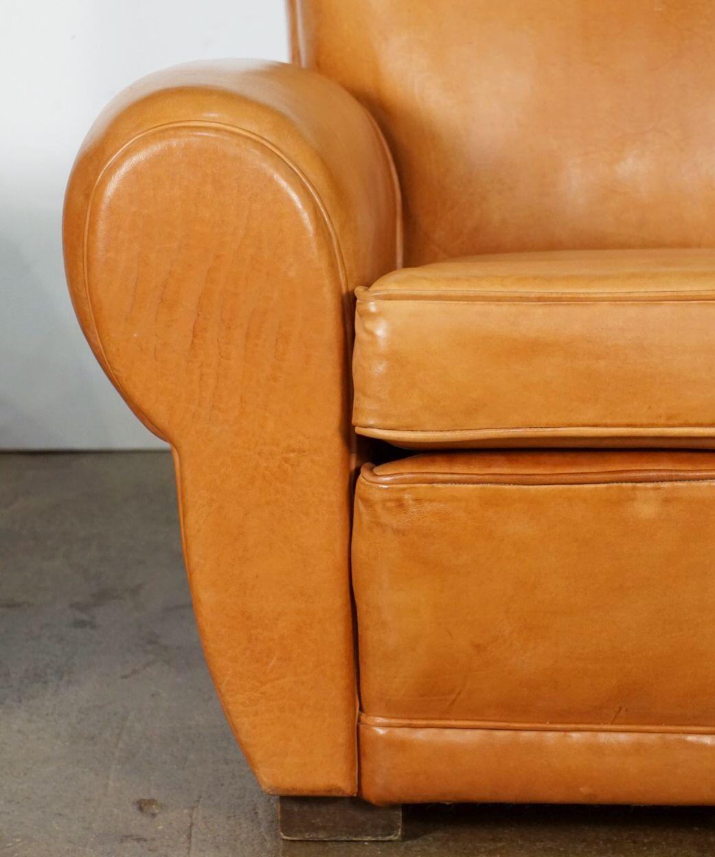 20th Century Pair of Art Deco Leather Club Chairs from France, 'Individually Priced'