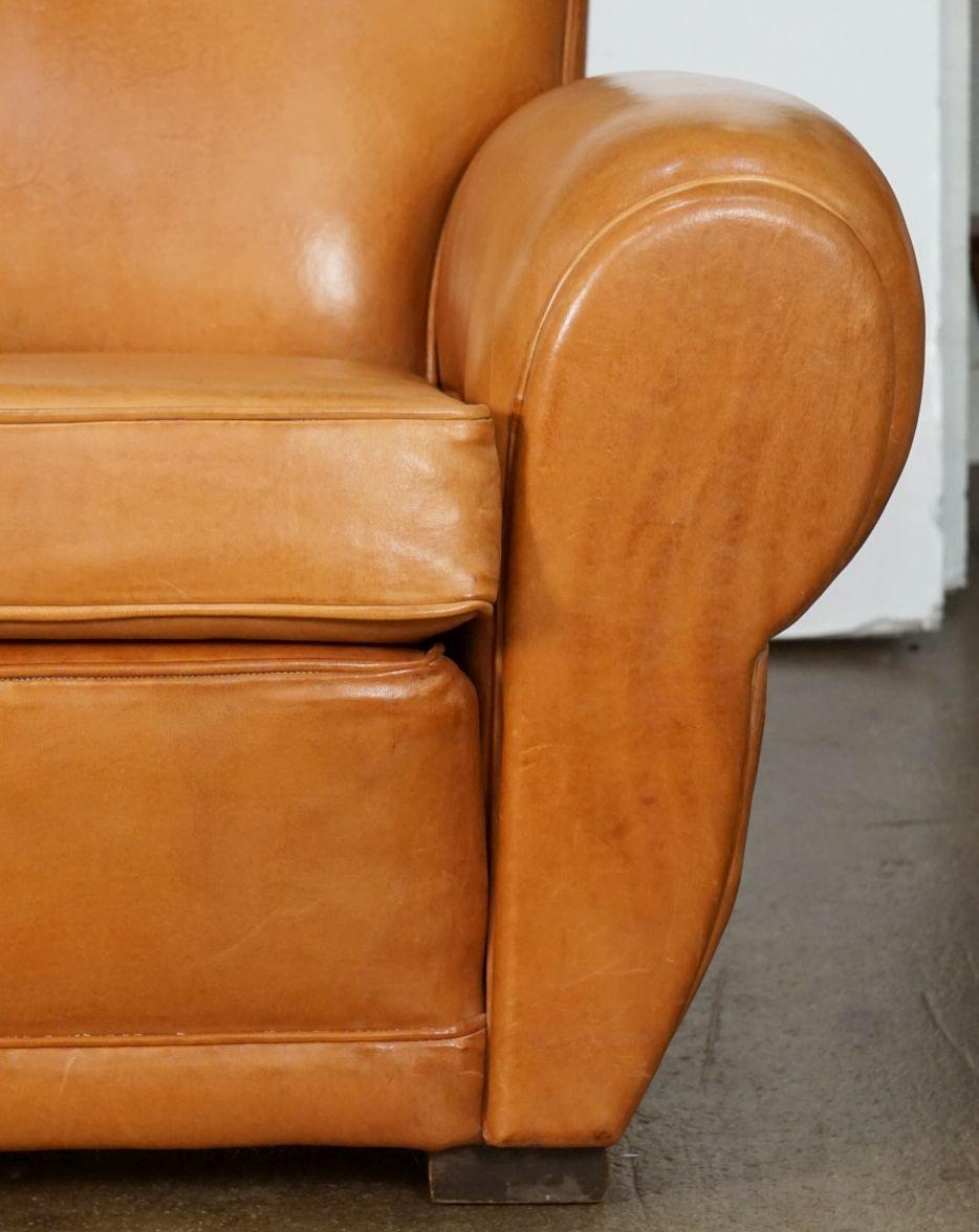 Metal Pair of Art Deco Leather Club Chairs from France, 'Individually Priced'