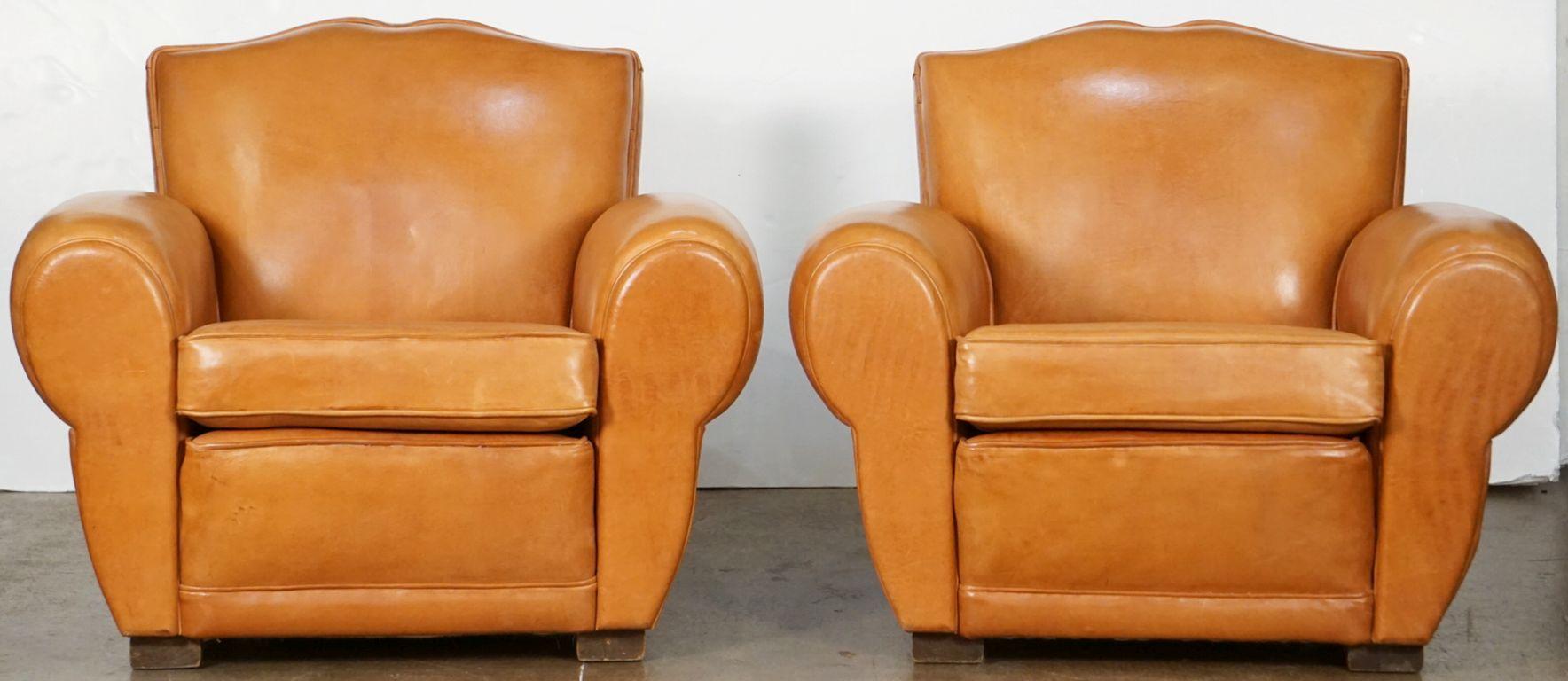Pair of Art Deco Leather Club Chairs from France, 'Individually Priced' 2