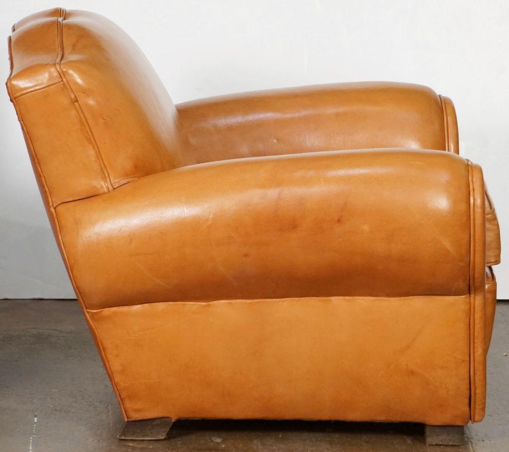 Pair of Art Deco Leather Club Chairs from France, 'Individually Priced' 3