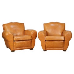 Vintage Pair of Art Deco Leather Club Chairs from France, 'Individually Priced'
