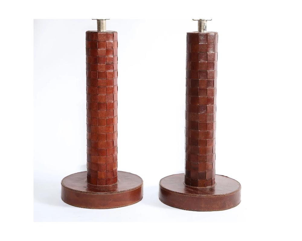 Pair of Art Deco Leather Lamps Attributed to Paul Dupré-Lafon For Hermes For Sale 5