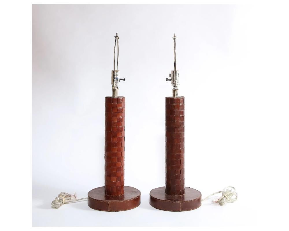 Unknown Pair of Art Deco Leather Lamps Attributed to Paul Dupré-Lafon For Hermes For Sale