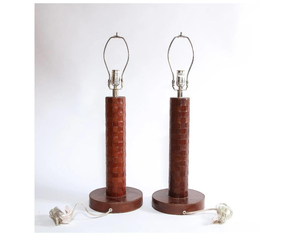 Pair of Art Deco Leather Lamps Attributed to Paul Dupré-Lafon For Hermes For Sale 1