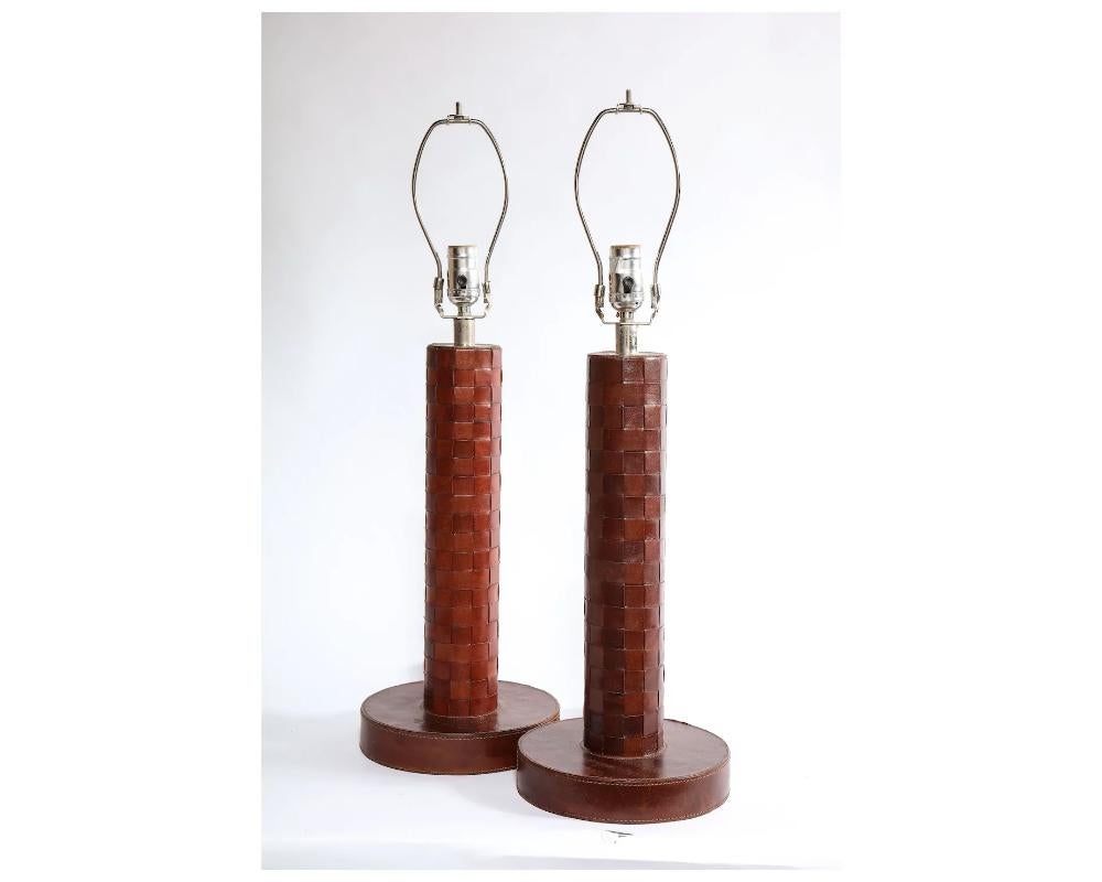 Pair of Art Deco Leather Lamps Attributed to Paul Dupré-Lafon For Hermes For Sale 2
