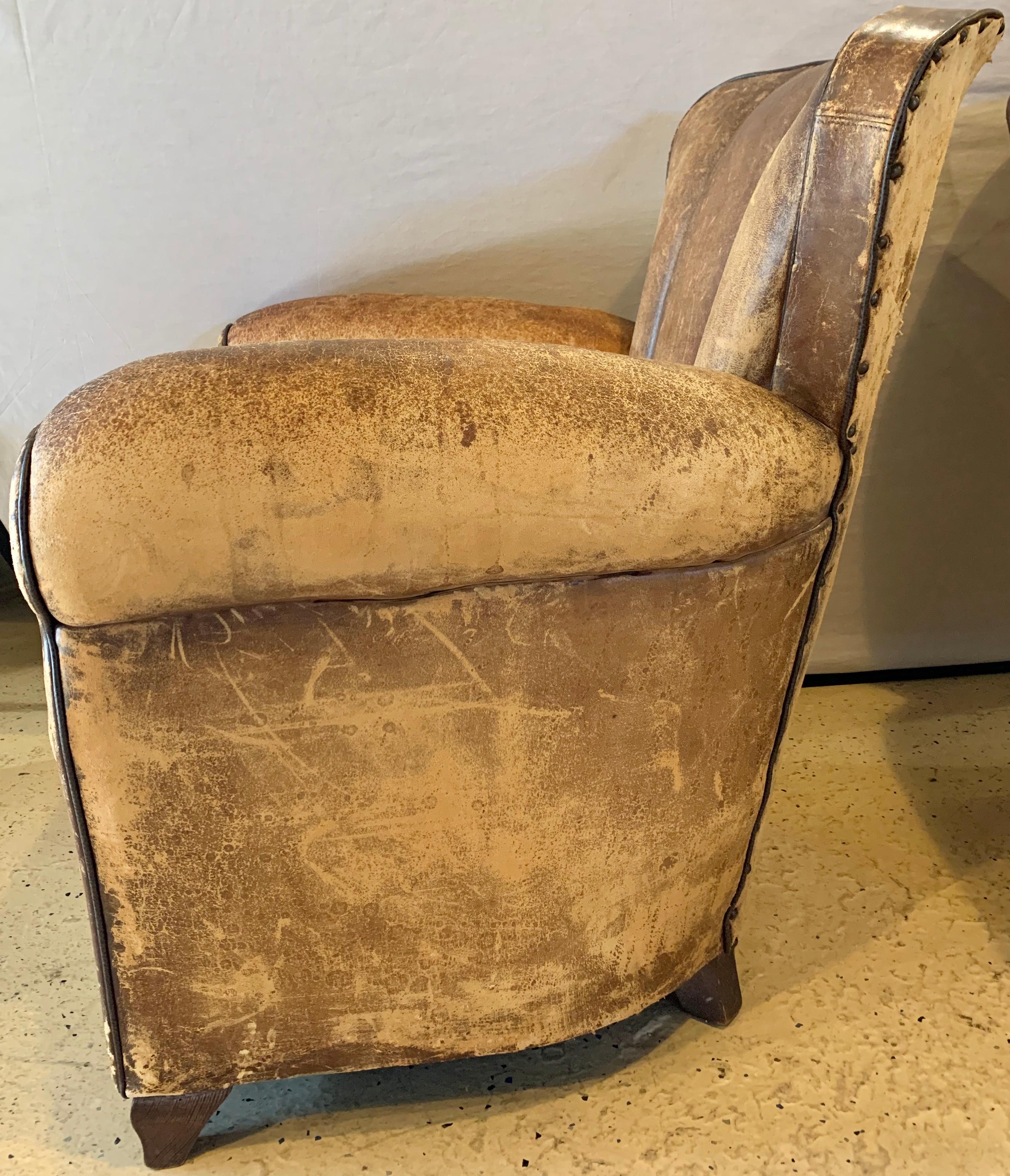 Pair of Art Deco Leather Lounge or Club Chairs, circa 1940s 11