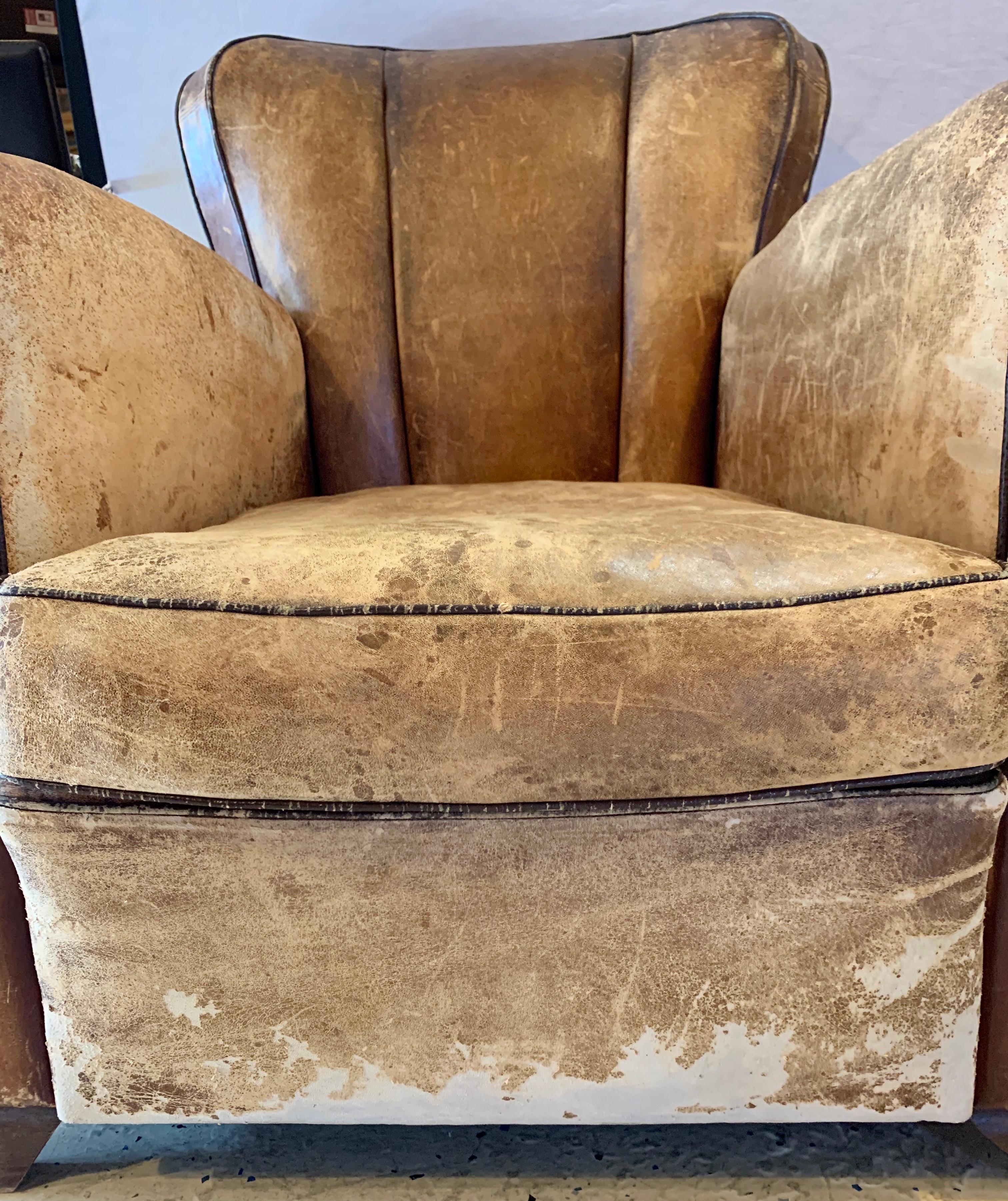 Pair of Art Deco Leather Lounge or Club Chairs, circa 1940s 3