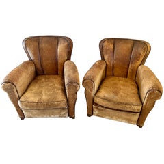 Pair of Art Deco Leather Lounge or Club Chairs, circa 1940s