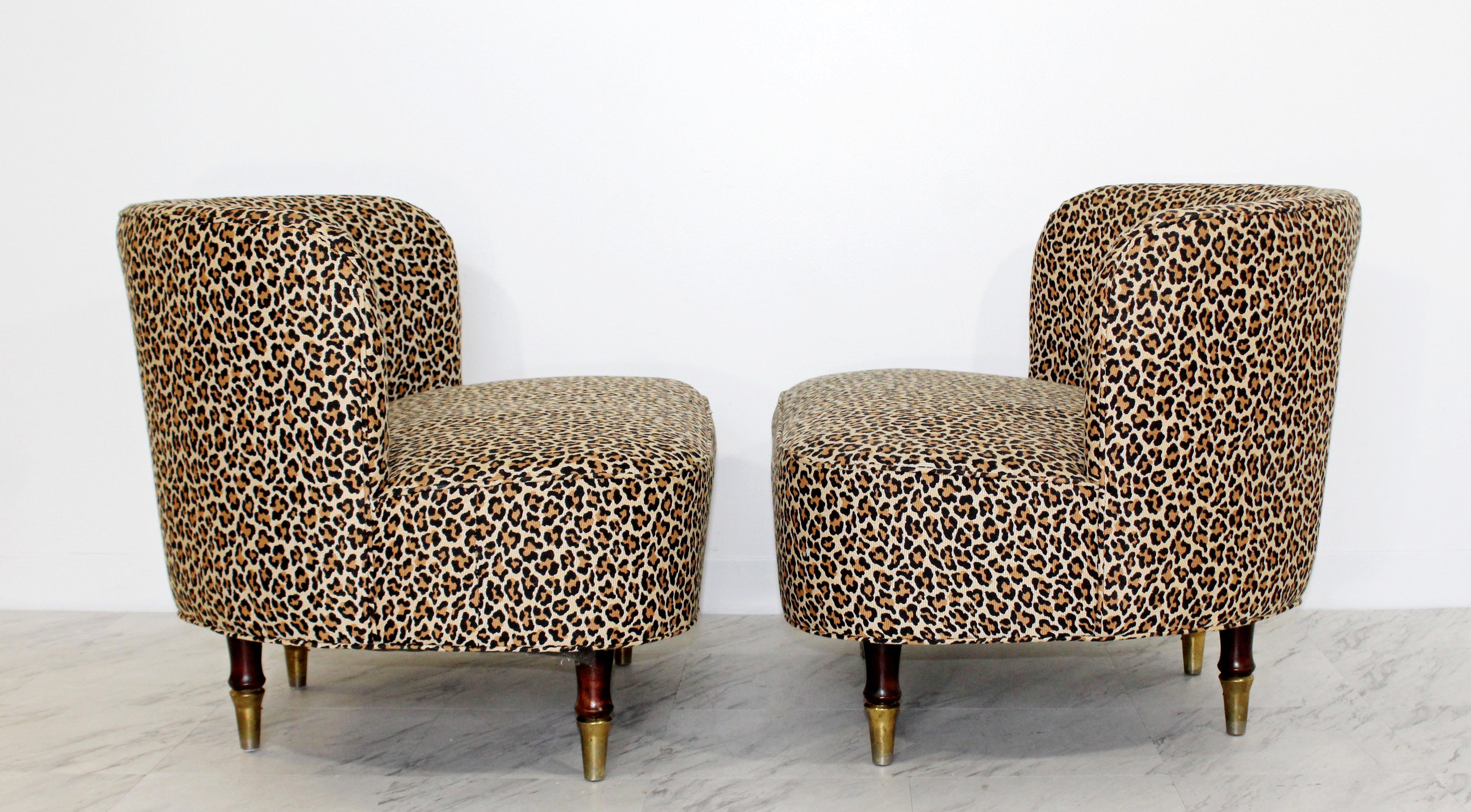 Pair of Art Deco Leopard Tufted Barrel Slipper Chairs Rohde Haines Style In Good Condition In Keego Harbor, MI