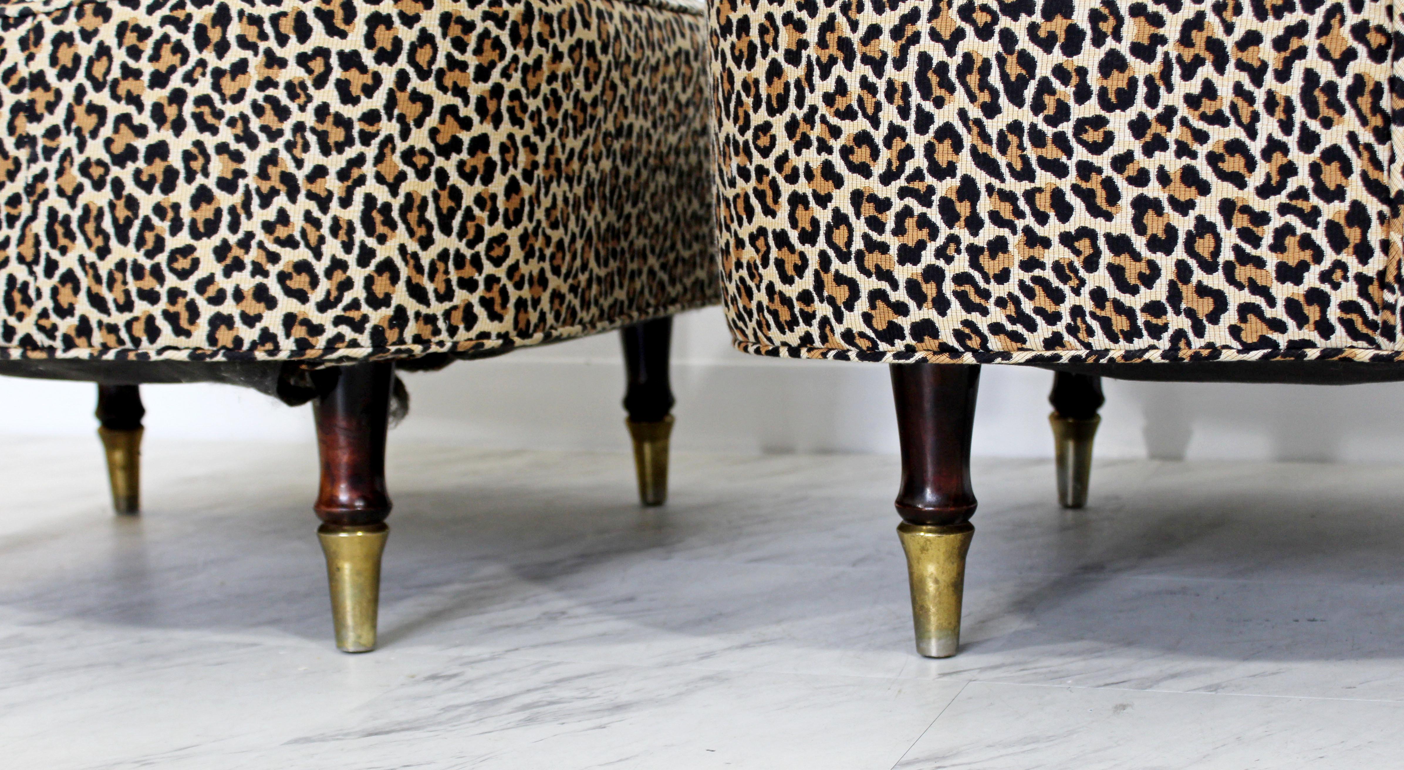 Mid-20th Century Pair of Art Deco Leopard Tufted Barrel Slipper Chairs Rohde Haines Style