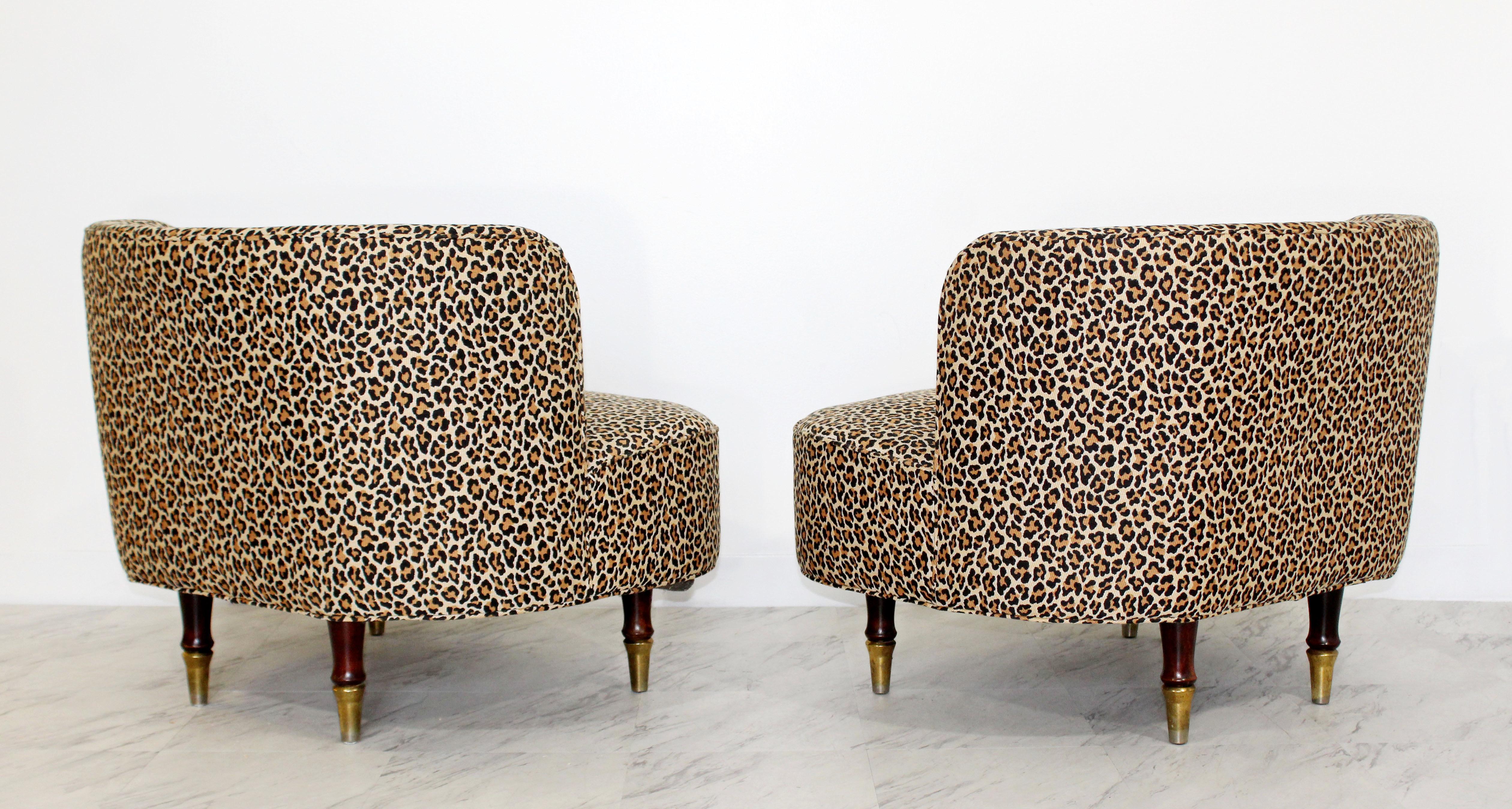 Upholstery Pair of Art Deco Leopard Tufted Barrel Slipper Chairs Rohde Haines Style