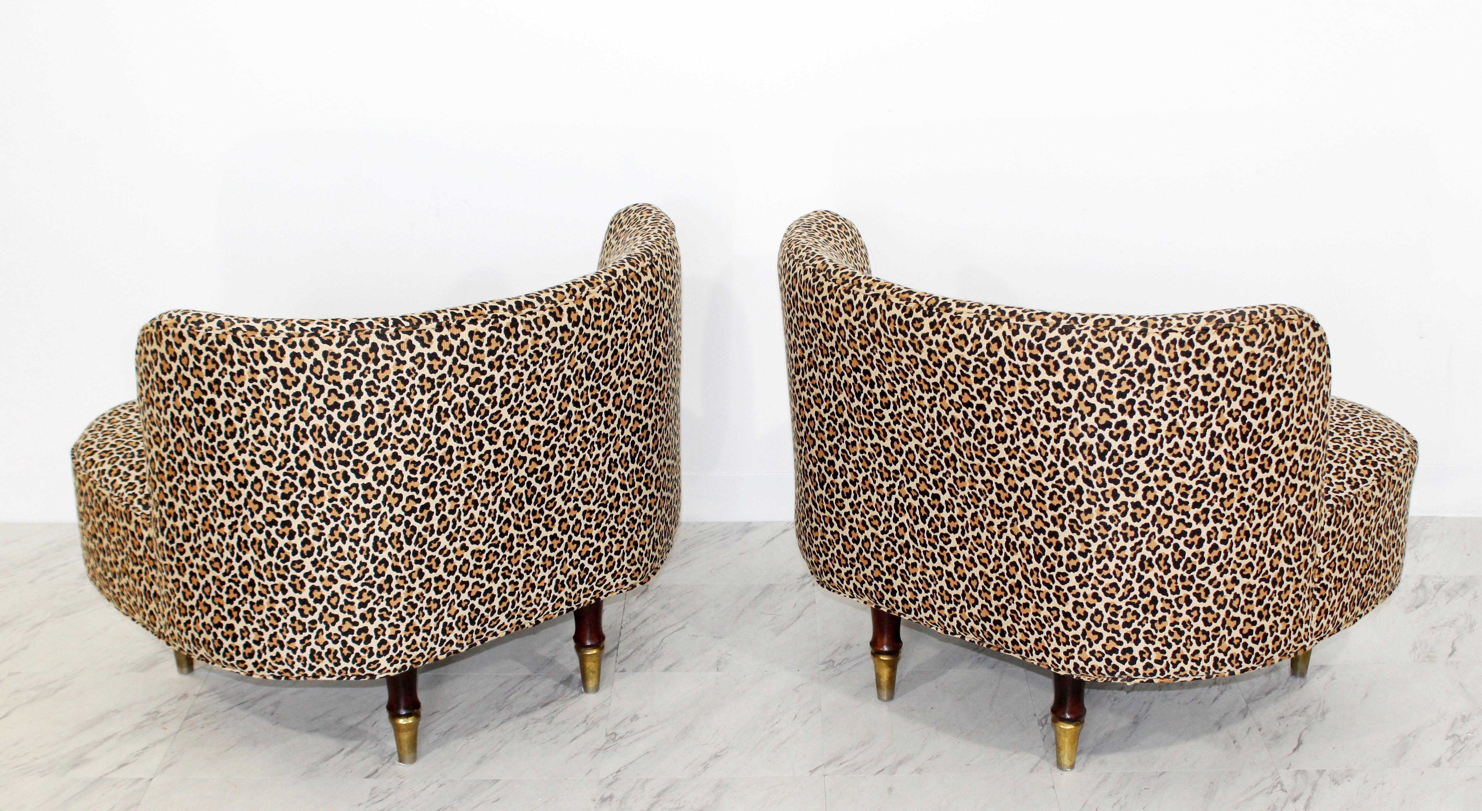 Pair of Art Deco Leopard Tufted Barrel Slipper Chairs Rohde Haines Style 1