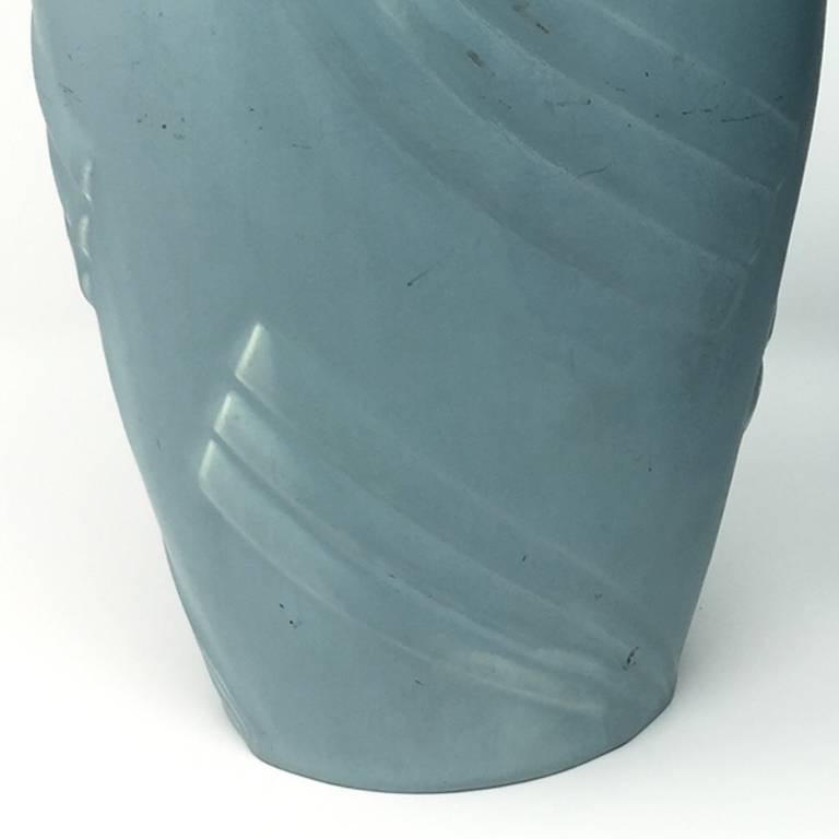 French Pair of Art Deco Light Blue Vases in Ceramic, 1930s For Sale