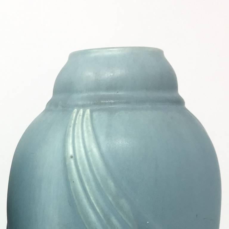 Mid-20th Century Pair of Art Deco Light Blue Vases in Ceramic, 1930s