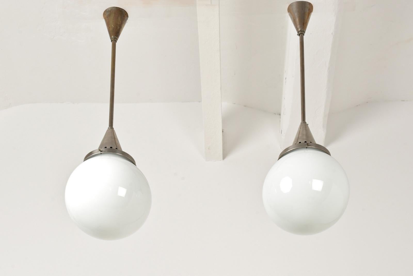 Pair of Art Deco Lights in Brass and Milk Glass, Germany - 1928 For Sale 1