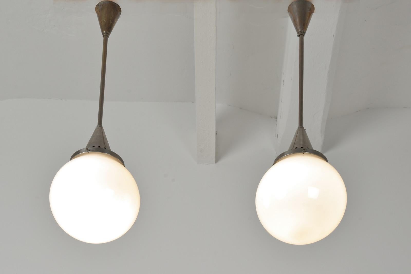 Pair of Art Deco Lights in Brass and Milk Glass, Germany - 1928 For Sale 2