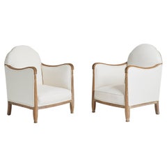 Pair of Art Deco Limed Oak Armchairs