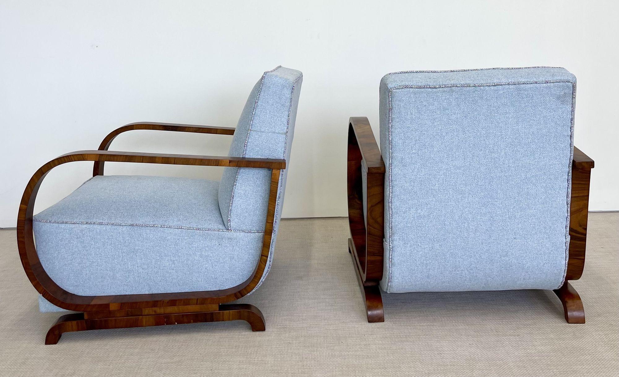 20th Century Pair of Art Deco Lounge / Arm Chairs, Walnut, Fabric, Mid-Century Style, Sweden