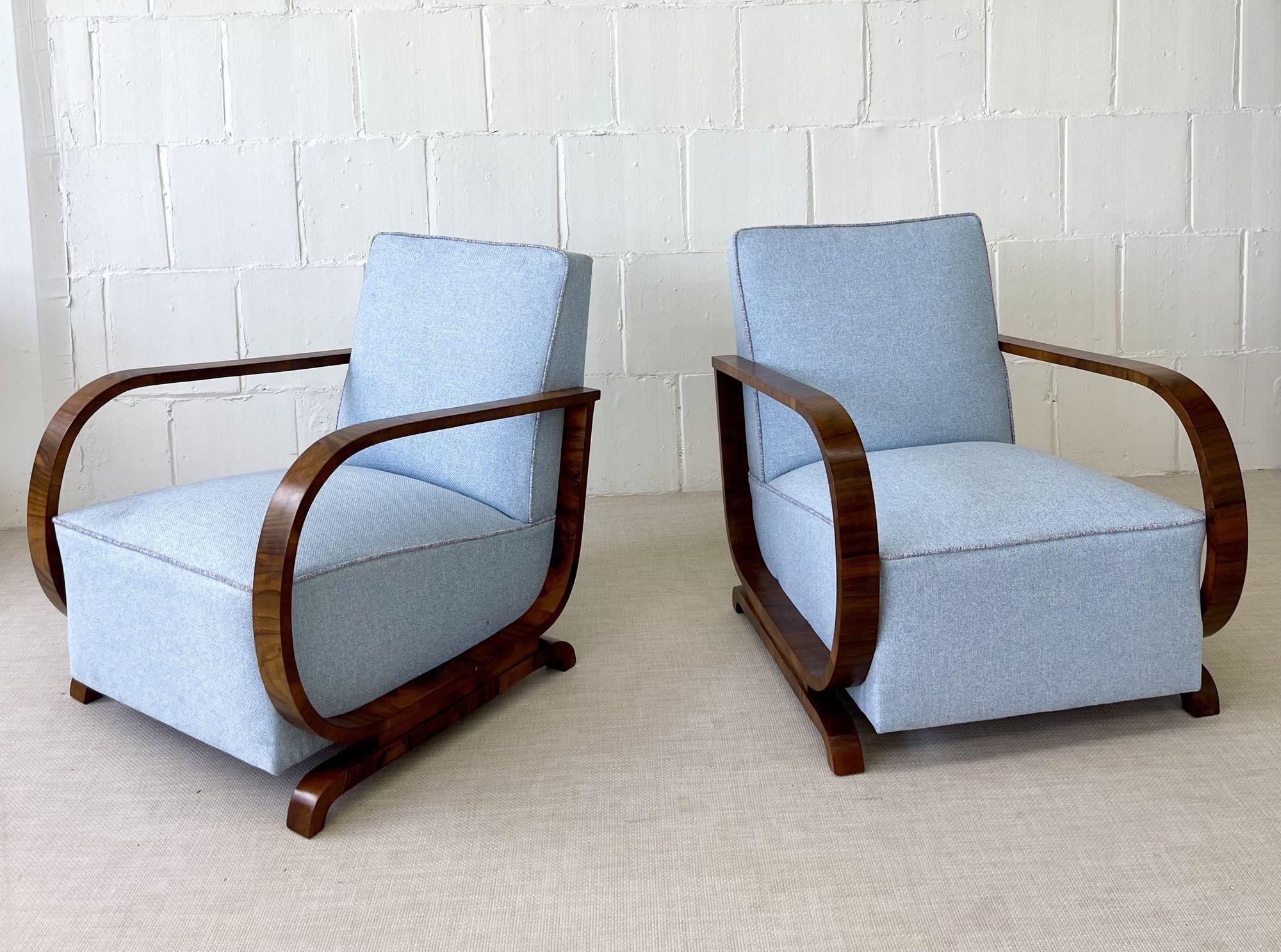 Textile Pair of Art Deco Lounge / Arm Chairs, Walnut, Fabric, Mid-Century Style, Sweden