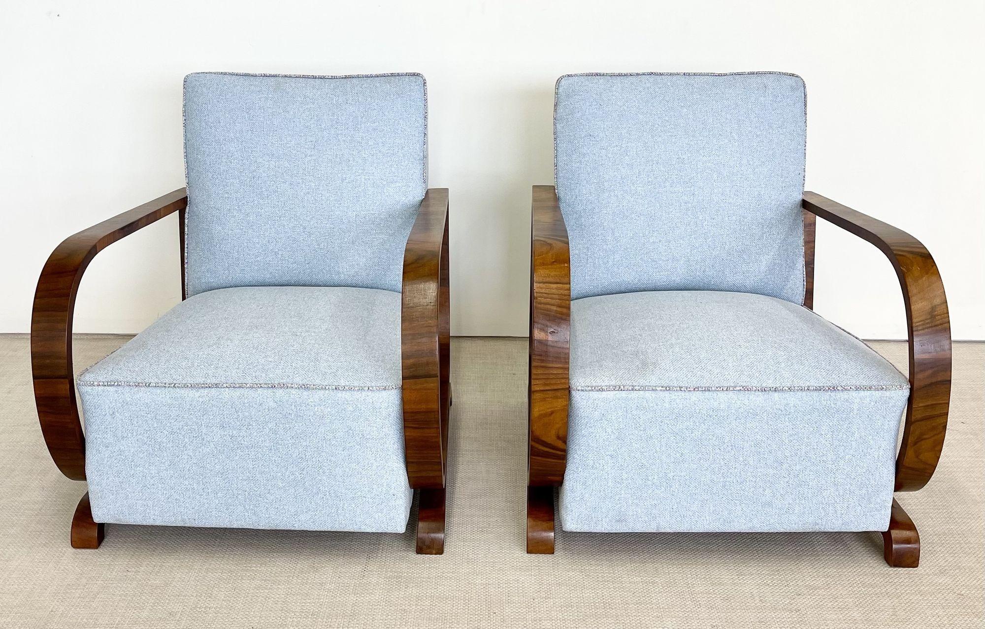 Pair of Art Deco Lounge / Arm Chairs, Walnut, Fabric, Mid-Century Style, Sweden 1