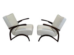 Paar Art Deco Lounge Chairs von J. Halabala, schwarzer Lack, Tschechien um 1930