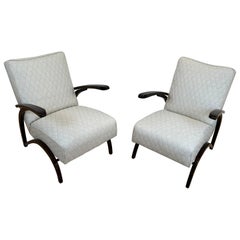 Paar Art Deco Lounge Chairs von J. Halabala, schwarzer Lack, Tschechien um 1930