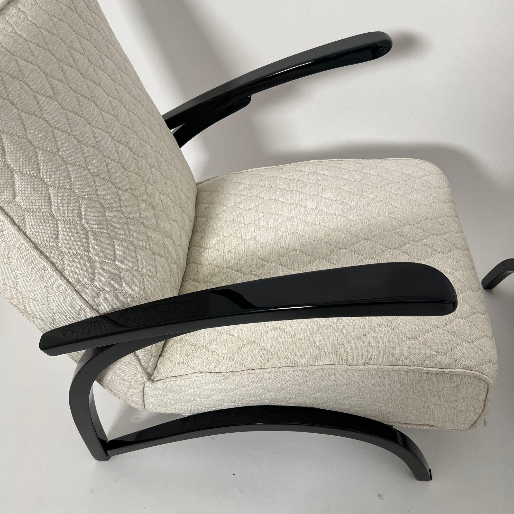 Paar Art Deco Lounge Chairs von J. Halabala, schwarzer Lack, Tschechien um 1930 im Angebot 8